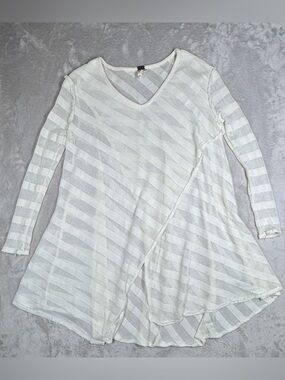We the Free FP Crossover Striped V Neck Tunic  Off White Ivory Beachy Sweater XS